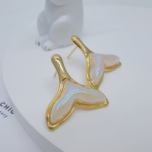 Pearlfin Studs – Iridescent Mermaid Tail Earrings in Gold – Wava Chic