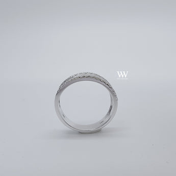 side view of Demi B Ring, Eternity diamond ring with round brilliant and baguette diamond