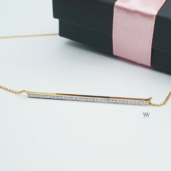 Line bar diamond necklace, 18K pendant with round brilliant diamonds 