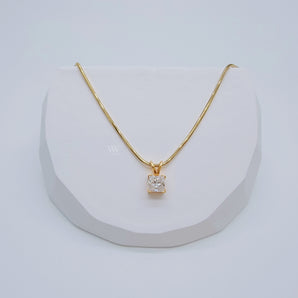 Princess Cut Lab diamond pendant on 14K yellow gold 15 inches necklace 