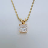 Princess Cut Lab diamond pendant on 14K yellow gold 15 inches necklace 