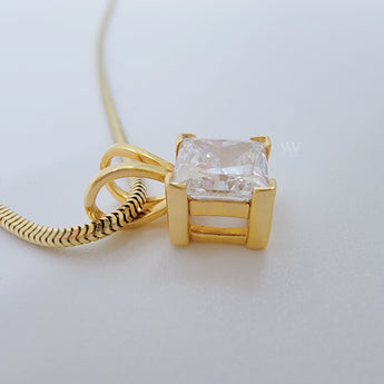 Princess Cut Lab diamond pendant on 14K yellow gold 15 inches necklace 