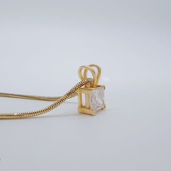 Princess Cut Lab diamond pendant on 14K yellow gold 15 inches necklace 