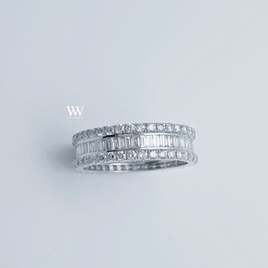 Eternity diamond band made with taper baguette and round brilliant diamonds