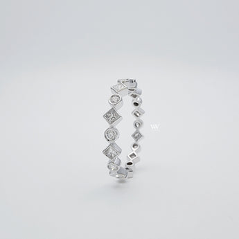 Eternity ring 14K gold set with Round Brilliant & Princess-cut Diamond