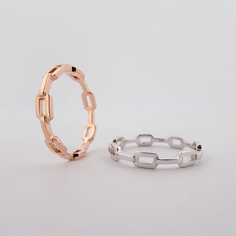 White gold and rose gold chain rings, made with solid 18K gold