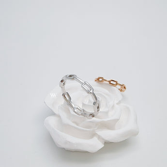 A photograph of 2 chain rings with one white gold and another rose gold